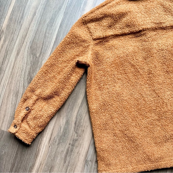Marine Layer Eden Sherpa Overshirt Jacket Teddy Fleece Button-Up Cashew Brown M - Picture 10 of 16